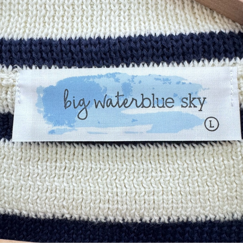 Big Water Blue Sky Lizard Thicket Hattie Navy blue strips Sweater Cardigan Sz Lg - Picture 4 of 7